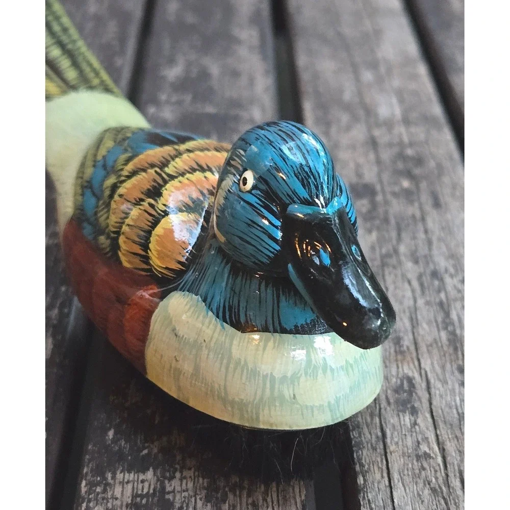Vintage Hand Painted Wooden Mallard Duck Shoe Horn Clothes Brush Combo 10